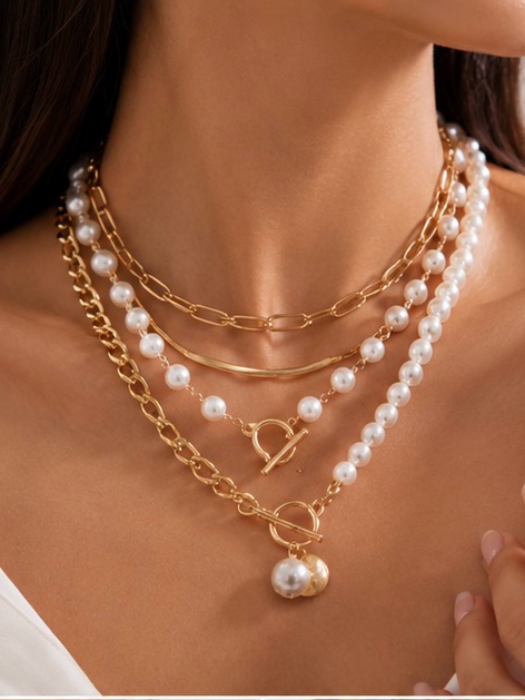 Gold And White Pearl Multi-Layer Necklace - Women Jewelry Nwot
